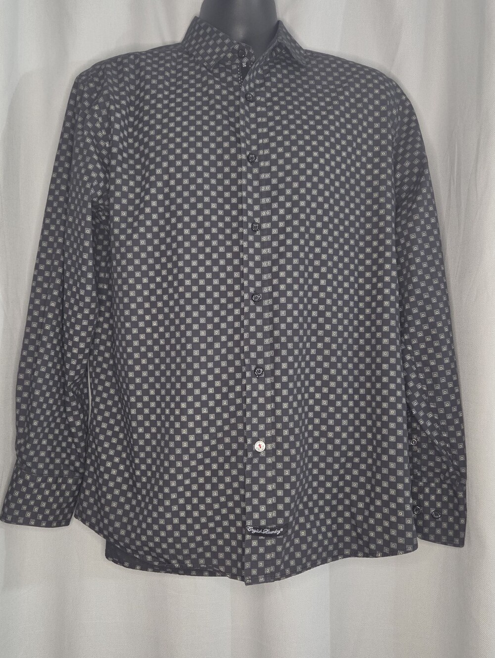 English Laundry Size L Men’s Black Geo Print Button-Up Shirt - Picture 3 of 10